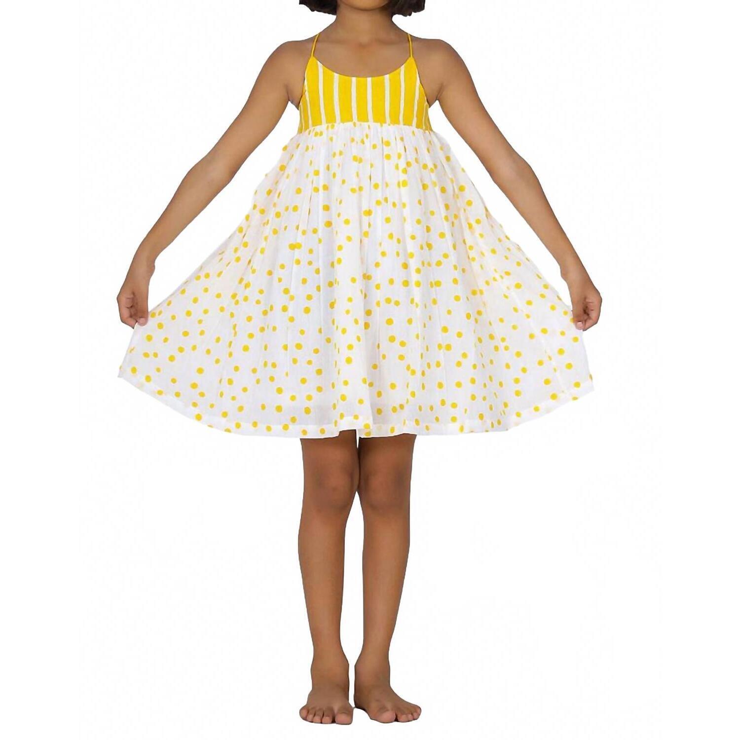 New Little Paisley People Girl's Mazzy Dress In Yellow Polka